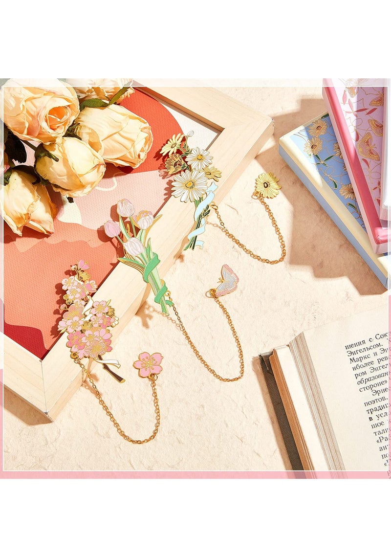 SYOSI - Metal Flower Bookmark, 3 Pcs Vintage Metal Bookmark, Spiritual Bookmarks, Book Page Marker, for Birthday Present, Book Lovers, Writers, Readers, Daisy, Sakura and Tulip - Image 1