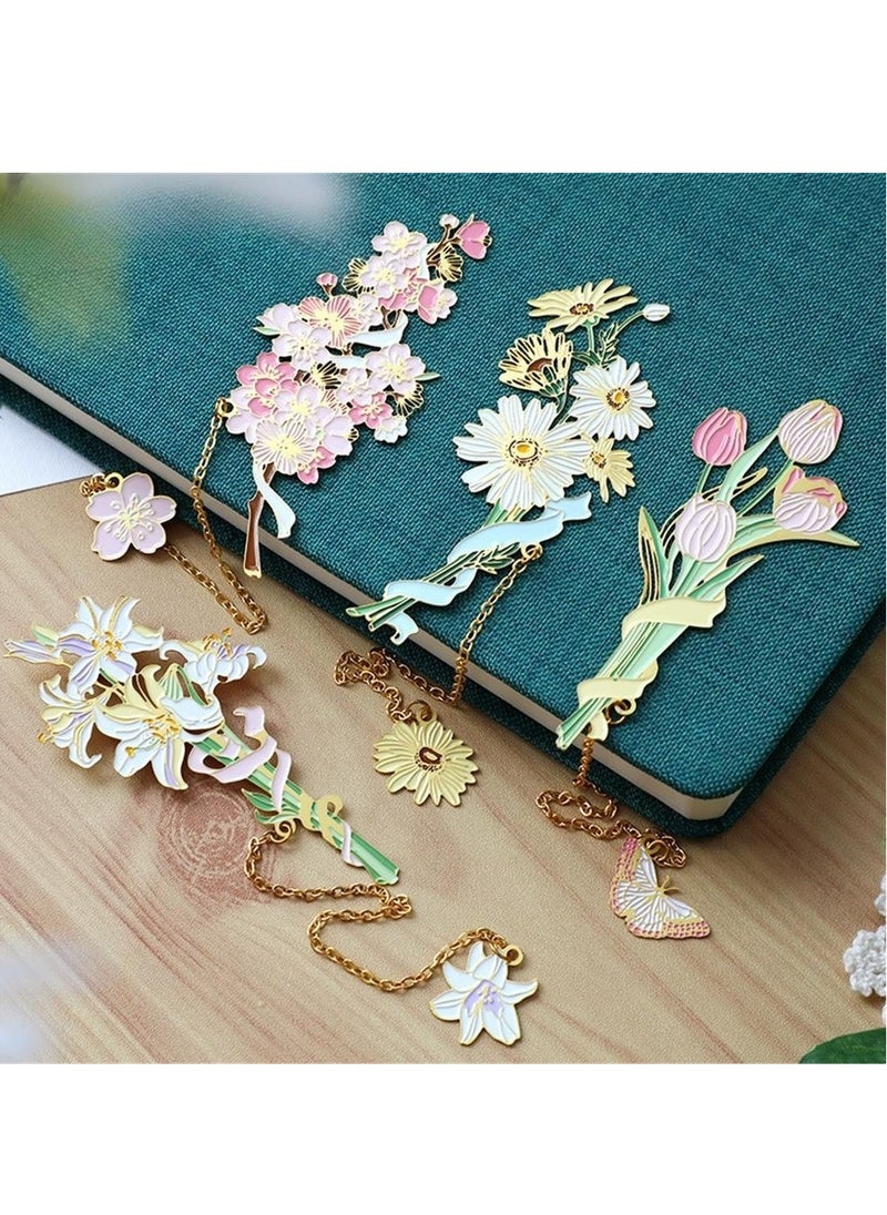 SYOSI - Metal Flower Bookmark, 3 Pcs Vintage Metal Bookmark, Spiritual Bookmarks, Book Page Marker, for Birthday Present, Book Lovers, Writers, Readers, Daisy, Sakura and Tulip - Image 1