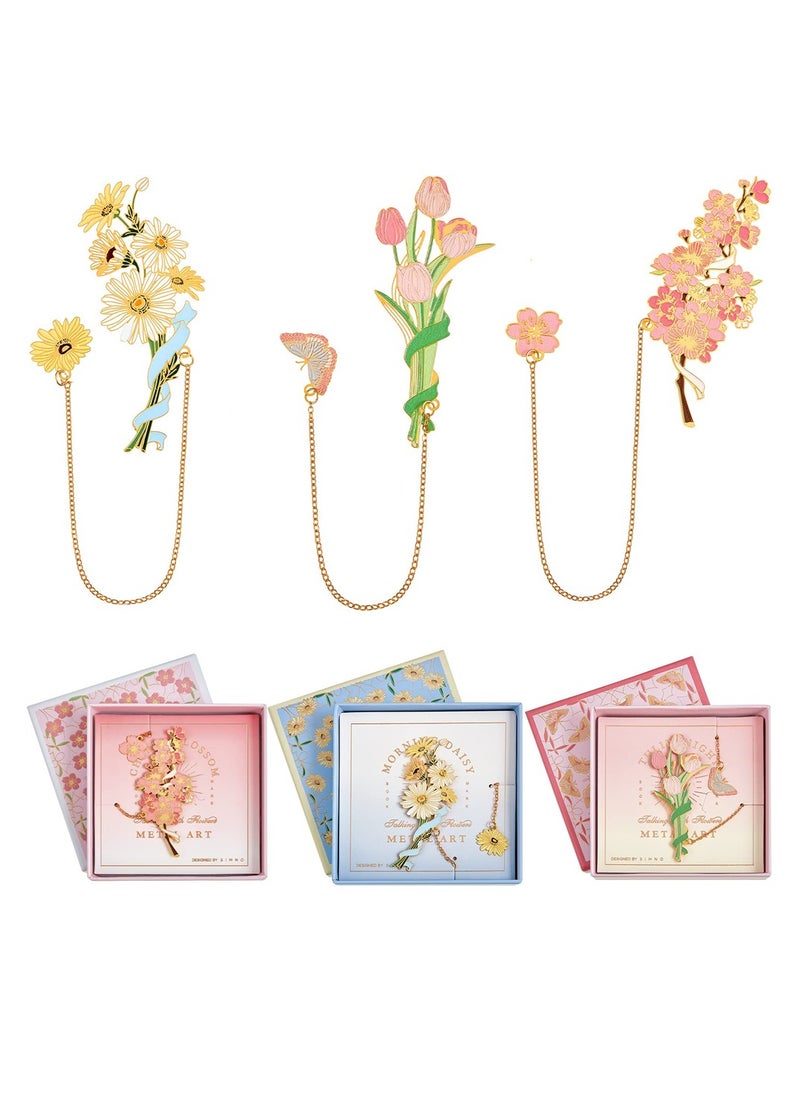 SYOSI - Metal Flower Bookmark, 3 Pcs Vintage Metal Bookmark, Spiritual Bookmarks, Book Page Marker, for Birthday Present, Book Lovers, Writers, Readers, Daisy, Sakura and Tulip - Image 1
