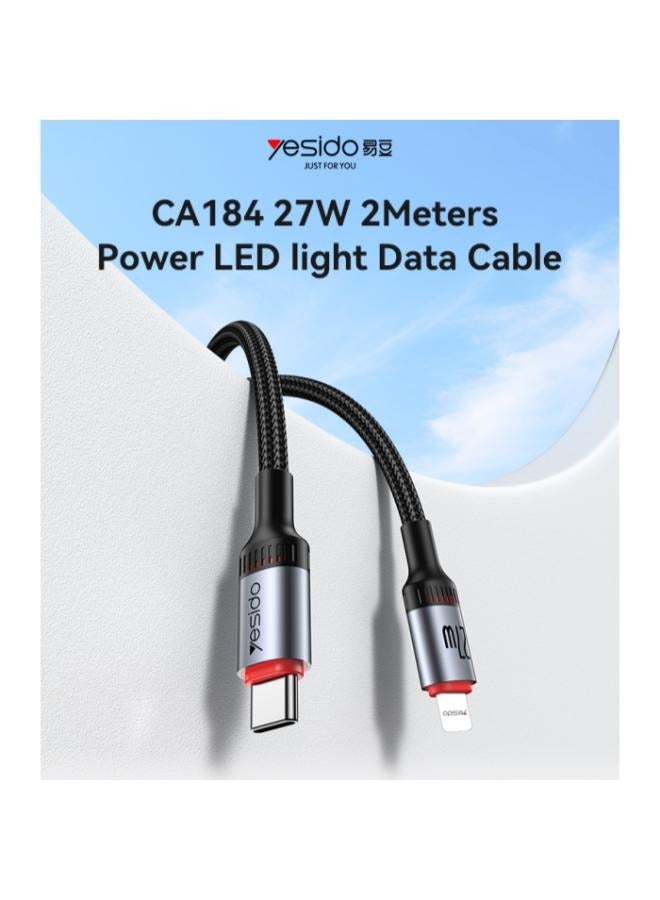 Yesido CA184 Type-C to Lightning Fast Charging Cable, 2m, 27W, with LED Light, 48 Pins.  - Image 2