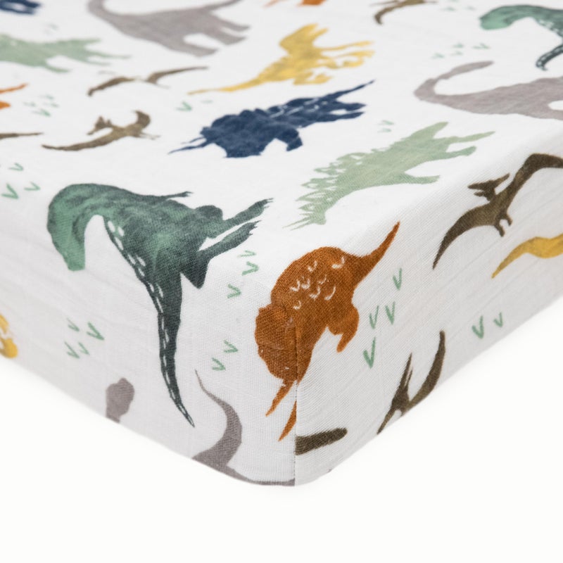 Little Unicorn Premium Changing Pad Cover | Extra Soft & Breathable Muslin Fabric (Dino Friends) - Image 2