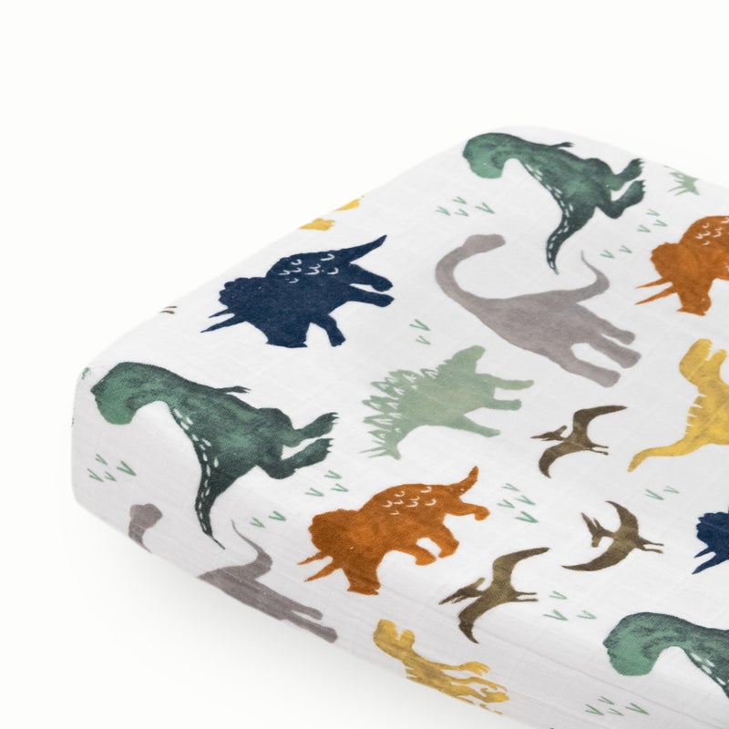 Little Unicorn Premium Changing Pad Cover | Extra Soft & Breathable Muslin Fabric (Dino Friends) - Image 1