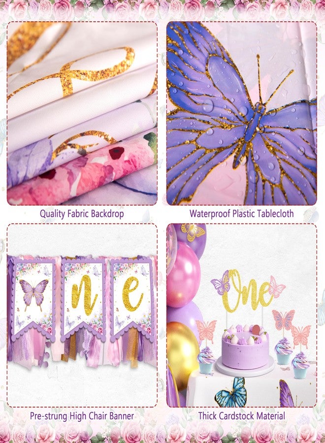TREWAVE Butterfly First Birthday Decorations for Girl Pink Purple Butterfly 1st Birthday Party Decoration Supplies Include Balloon Arch Balloon Boxes Butterfly Backdrop Tablecloth Birthday Hat - Image 4