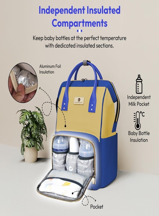 StarAndDaisy Diaper Bag for Mothers for Travel / 30L Lightweight Maternity Bag with 3 Insulated Bottle Pockets/Baby Bag for Mother Travel & Diaper Bag for Baby – Blue Yellow - Image 2