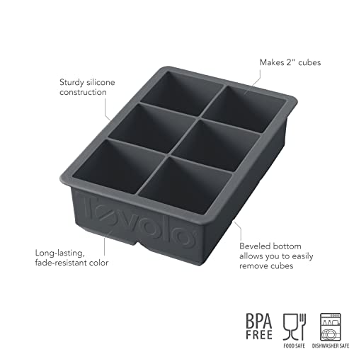 Tovolo Large 2” King Cube Ice Tray Charcoal Gray Ice Cube Trays for Whiskey Cocktails Smoothies, Big Square Ice Cube Mold Silicone Freezer Tray for Perfect Rock Cubes BPA Free Dishwasher Safe - Image 2