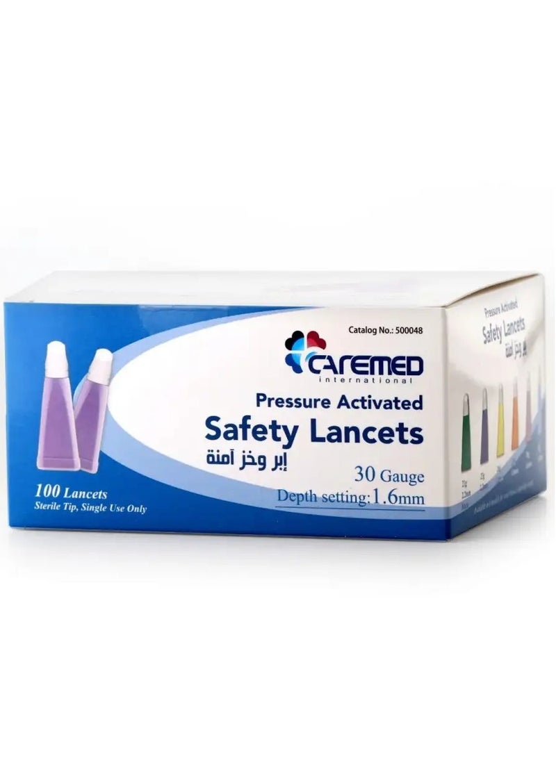 CAREMED 100 pieces Safety and Sterile Painless Lancets (30 G - 1.6 mm) - Image 1