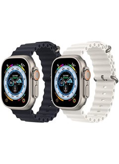 Silicone Ocean Band Strap Black Silicone Ocean Band Strap Snow White Set of 2 for Apple Watch Ultra 8 49mm