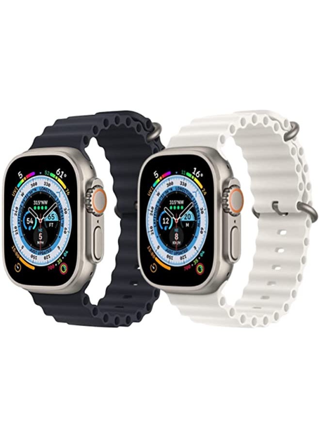 vesus - Silicone Ocean Band Strap Black Silicone Ocean Band Strap Snow White Set of 2 for Apple Watch Ultra 8 49mm - Image 1