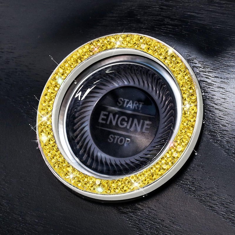 ToBeQueen Bling Car Crystal Rhinestone Ring Emblem Sticker, Car Interior Decoration, Bling Car Accessories for Women, Push to Start Button, Key Ignition Starter & Knob Ring Yellow - Image 5