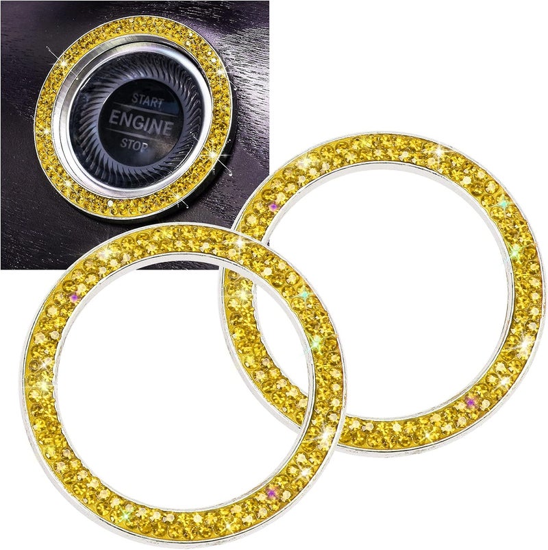 ToBeQueen Bling Car Crystal Rhinestone Ring Emblem Sticker, Car Interior Decoration, Bling Car Accessories for Women, Push to Start Button, Key Ignition Starter & Knob Ring Yellow - Image 1