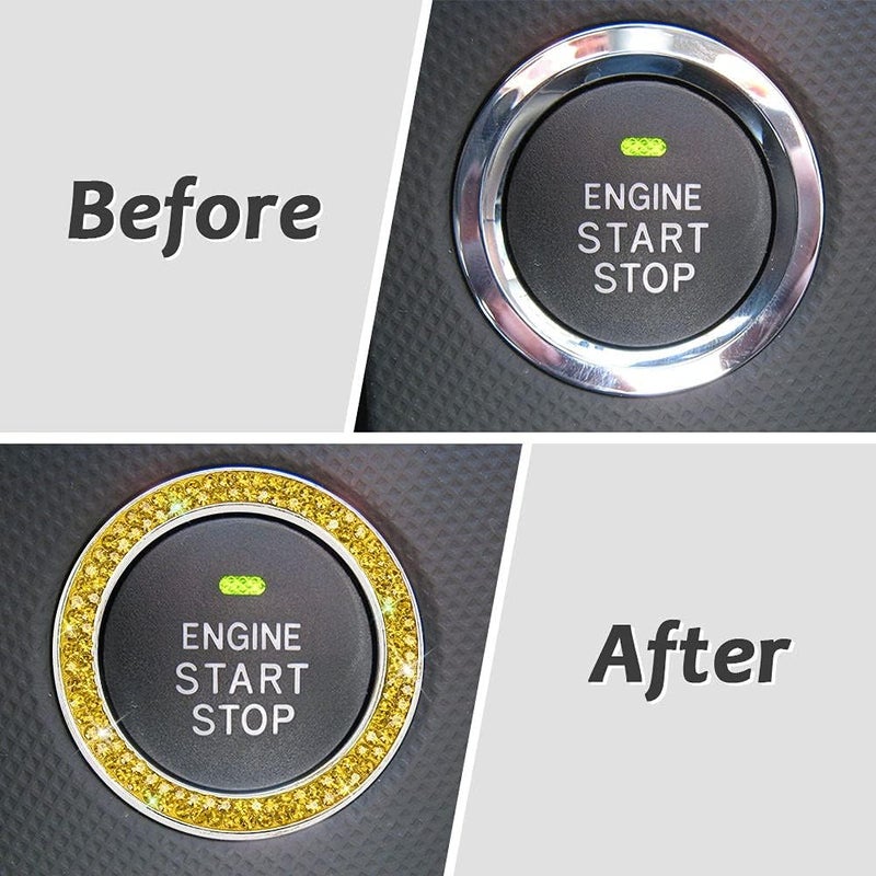 ToBeQueen Bling Car Crystal Rhinestone Ring Emblem Sticker, Car Interior Decoration, Bling Car Accessories for Women, Push to Start Button, Key Ignition Starter & Knob Ring Yellow - Image 2