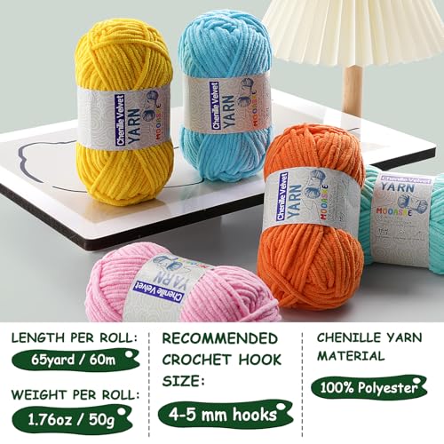 Mooaske 2 Pac Chenille Yarn for Crocheting - Blanket Yarn for Crocheting - Fluffy Yarn for Crochet, Baby Yarn for Crocheting Soft Blankets Weight Per Roll 50g/1.76oz, Length 60m/65yard (Khaki) - Image 3
