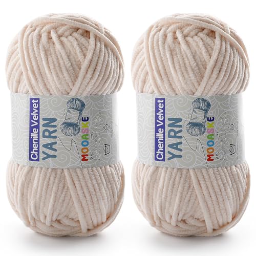 Mooaske 2 Pac Chenille Yarn for Crocheting - Blanket Yarn for Crocheting - Fluffy Yarn for Crochet, Baby Yarn for Crocheting Soft Blankets Weight Per Roll 50g/1.76oz, Length 60m/65yard (Khaki) - Image 1