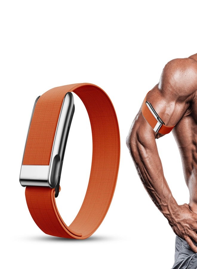 DADO HydroKnit Waterproof Bicep Nylon Sport Band Compatible with WHOOP 5.0, One, Peak, and Life | Elastic Fast-Drying Comfortable Strap for Active Lifestyles (Orange - Shiny Silver, Life/MG) - Image 1