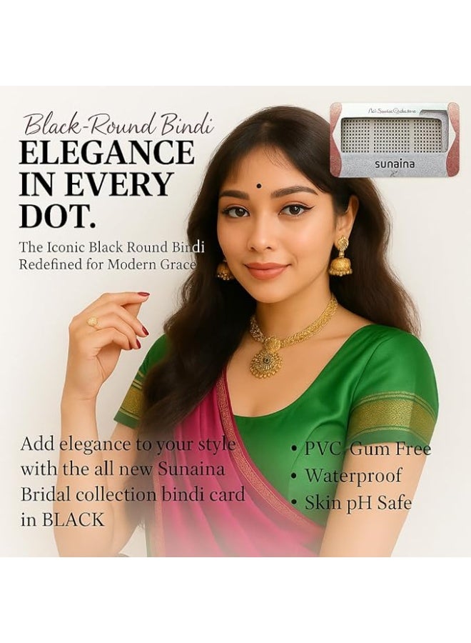 SUNAINA Cotton Bridal Collection Black Self-Adhesive Bindis for Women and Girls, Size-8, 2mm Round Bindi Pack with Strong Adhesive and Comfortable Fit - Image 2