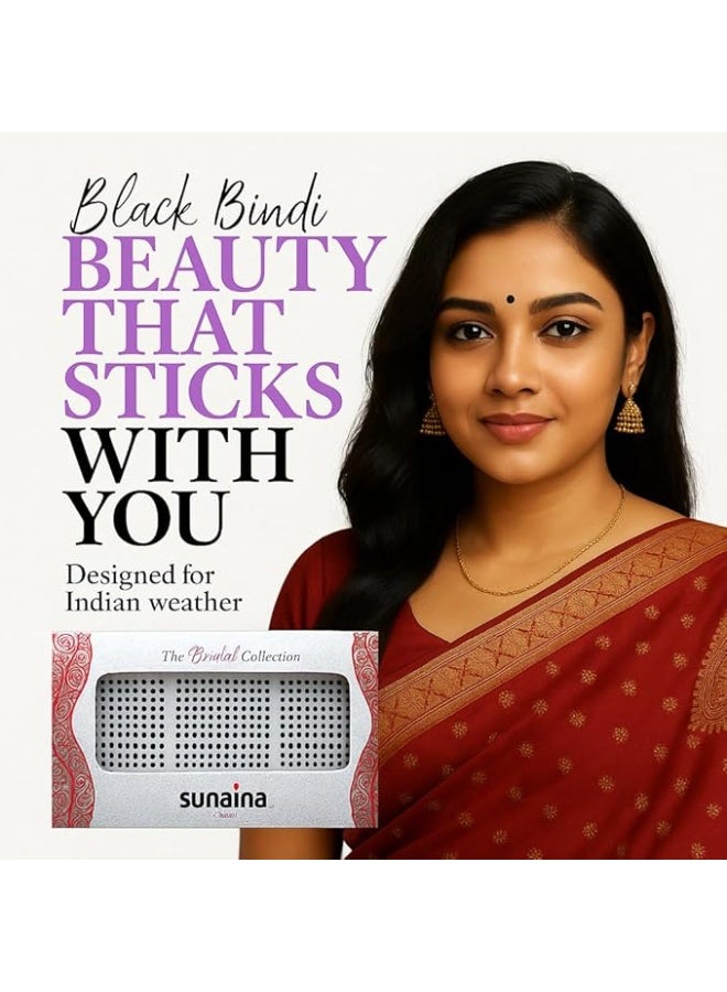 SUNAINA Cotton Bridal Collection Black Self-Adhesive Bindis for Women and Girls, Size-8, 2mm Round Bindi Pack with Strong Adhesive and Comfortable Fit - Image 3
