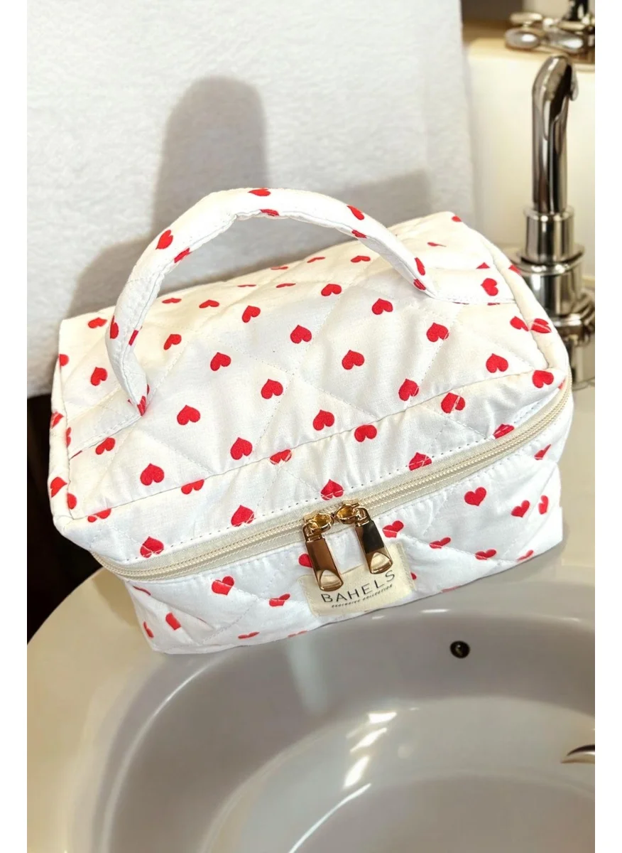 باهلس Viral Heart Pattern Travel Makeup Bag