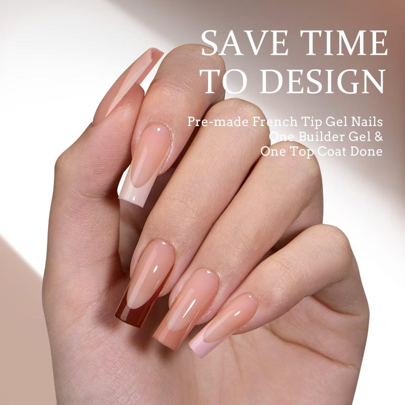 BTArtboxnails XCOATTIPS Nails Press Ons - Skin Tones Press on Nails Square, Long Soft Gel Nail Tips with Nail Gel, French Protecting Duo, Nail Lamp, All in One Fake Nail Extension Kit - Image 2