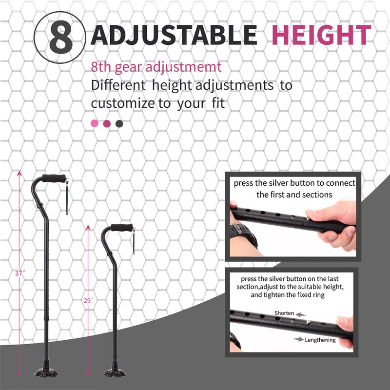 LIXIANG Walking Cane 3 in1 - Adjustable Lightweight Walking Sticks from 29-37 Inches,Balancing Mobility Aid for Men and Women - Image 5