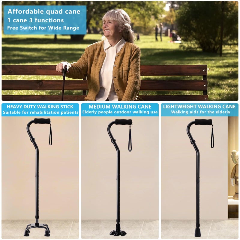 LIXIANG Walking Cane 3 in1 - Adjustable Lightweight Walking Sticks from 29-37 Inches,Balancing Mobility Aid for Men and Women - Image 2