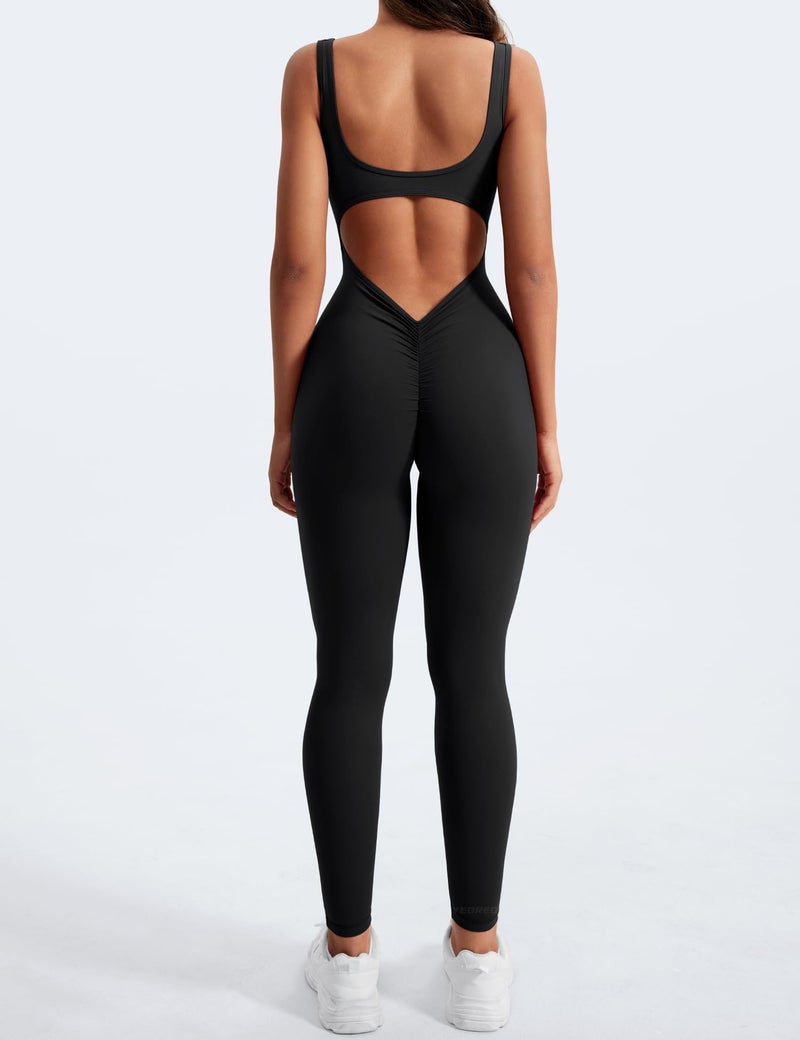 YEOREO Sleeveless Jumpsuits for Women Sexy Backless Gym Bodycon Lizvette V Back Scrunch Butt Rompers Black L - Image 3