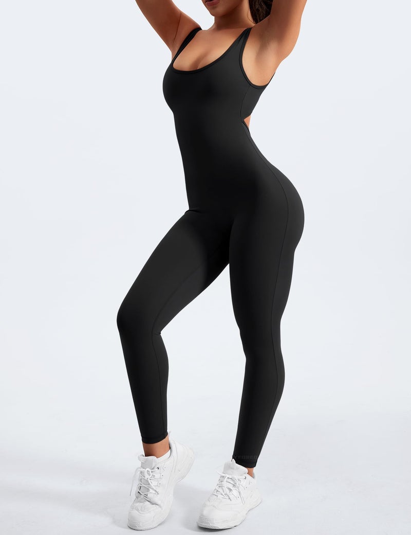 YEOREO Sleeveless Jumpsuits for Women Sexy Backless Gym Bodycon Lizvette V Back Scrunch Butt Rompers Black L - Image 2