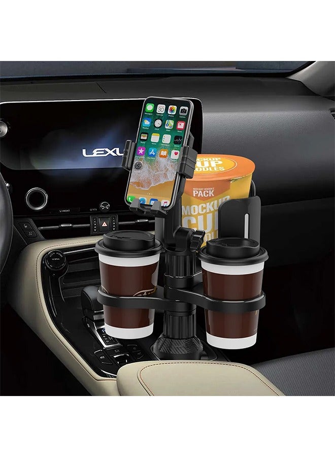 Car cup holder with a detachable rotating food tray in addition to 2 small cup slots and a large cup slot /CUP-B04 - Image 1