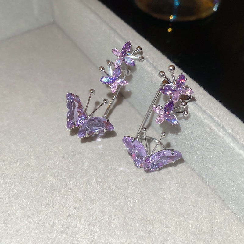 Luxury Purple Zircon Flower Tassel Earrings - Elegant and Versatile for Women