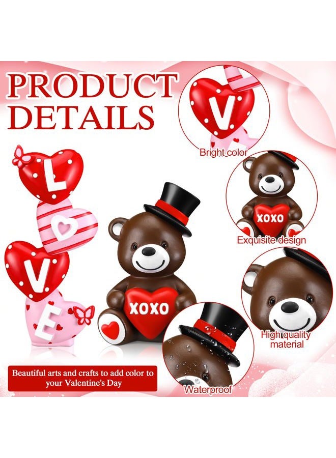 ShinyRelief 2 Pcs Valentine‘s Day Figurines Resin Teddy Bear Tabletop Love Heart Sculpture Decoration Valentine Pink Table Centerpiece for Dining Room Home Party Supplies Gifts Decor - Image 4