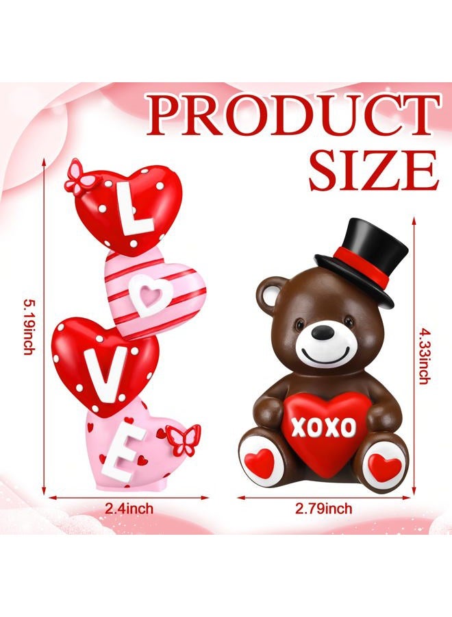 ShinyRelief 2 Pcs Valentine‘s Day Figurines Resin Teddy Bear Tabletop Love Heart Sculpture Decoration Valentine Pink Table Centerpiece for Dining Room Home Party Supplies Gifts Decor - Image 3