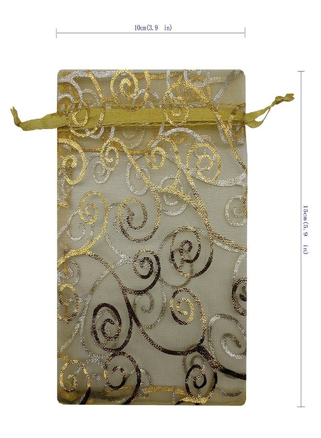 Ankirol 100pcs Sheer Organza Favor Bags For Wedding Baby Shower Rattan Print Gift Bags Samples Display Drawstring Pouches (4x6 inch, gold) - Image 2