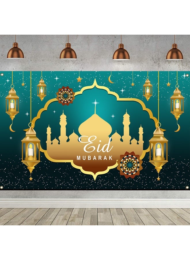 نيبمينينت غطاء باب رمضان مبارك - زينة رمضان للمنزل، خلفية عيد مبارك كبيرة مع لافتة قلاع القمر لتزيين المساجد والمنازل في الداخل والخارج، إمدادات حفل بحجم 180*110 سم  - Image 1