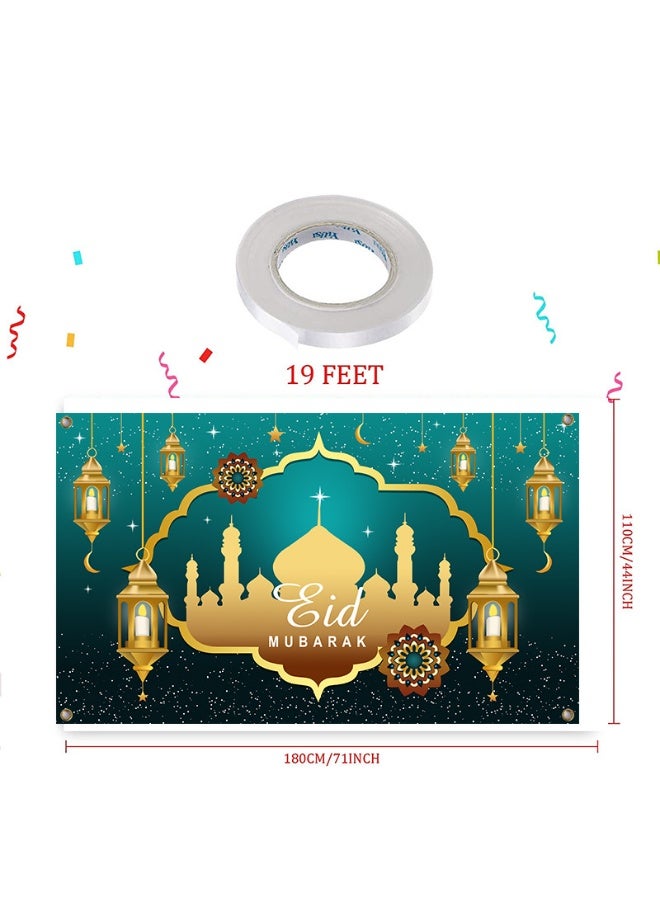 نيبمينينت غطاء باب رمضان مبارك - زينة رمضان للمنزل، خلفية عيد مبارك كبيرة مع لافتة قلاع القمر لتزيين المساجد والمنازل في الداخل والخارج، إمدادات حفل بحجم 180*110 سم  - Image 4