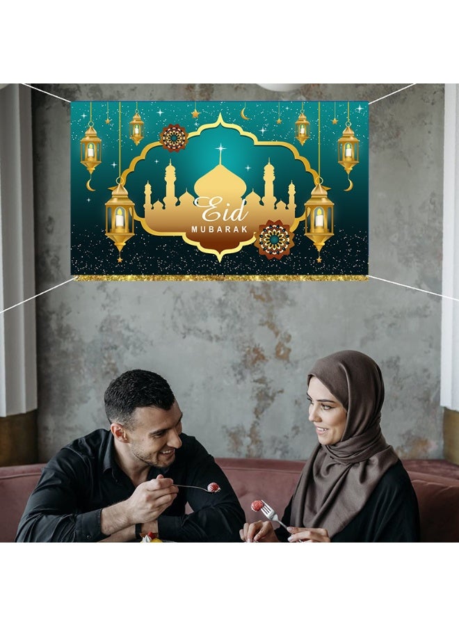 نيبمينينت غطاء باب رمضان مبارك - زينة رمضان للمنزل، خلفية عيد مبارك كبيرة مع لافتة قلاع القمر لتزيين المساجد والمنازل في الداخل والخارج، إمدادات حفل بحجم 180*110 سم  - Image 3