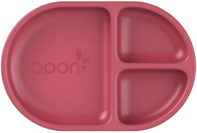 Boon Chow Silicone Plate Set - 3 Unbreakable Divided Toddler Plates in Pink Multicolor for Baby Led Weaning - Image 4