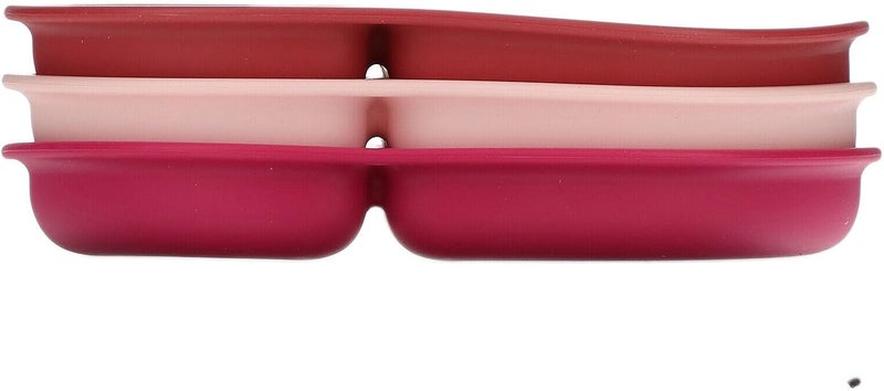 Boon Chow Silicone Plate Set - 3 Unbreakable Divided Toddler Plates in Pink Multicolor for Baby Led Weaning - Image 3