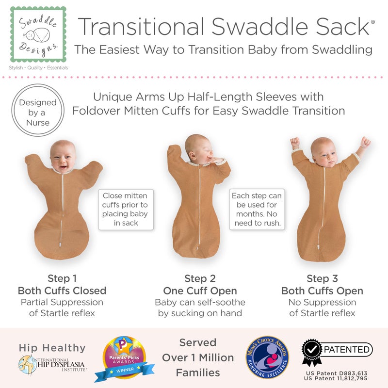 SwaddleDesigns Transitional Swaddle Sack, Arms Up Half-Length Sleeves & Mitten Cuffs, Swaddle for Newborn Transition to Baby Sleep Sack Wearable Blanket, Small, 0-3 Month, 6-14 lb, Heathered Butterum - Image 3