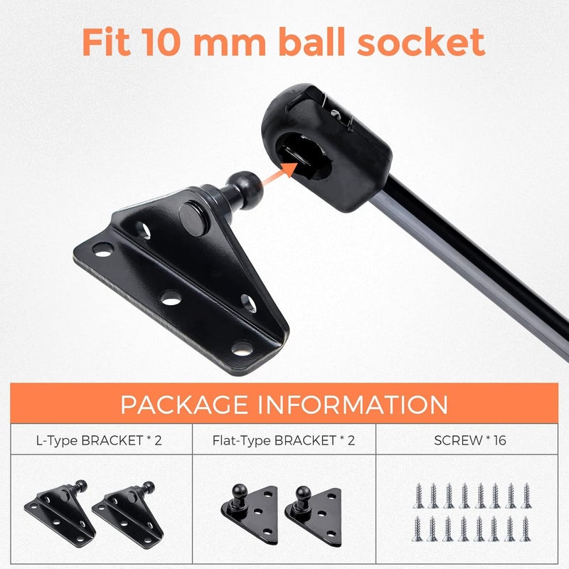 PAMAGOO 10MM Ball Stud Mounting Brackets - 2pcs L-Type & 2pcs Flat-Type with 16 Screws, Black - Image 5