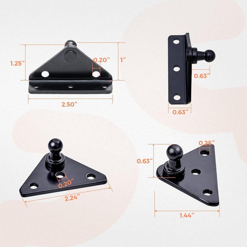 PAMAGOO 10MM Ball Stud Mounting Brackets - 2pcs L-Type & 2pcs Flat-Type with 16 Screws, Black - Image 3