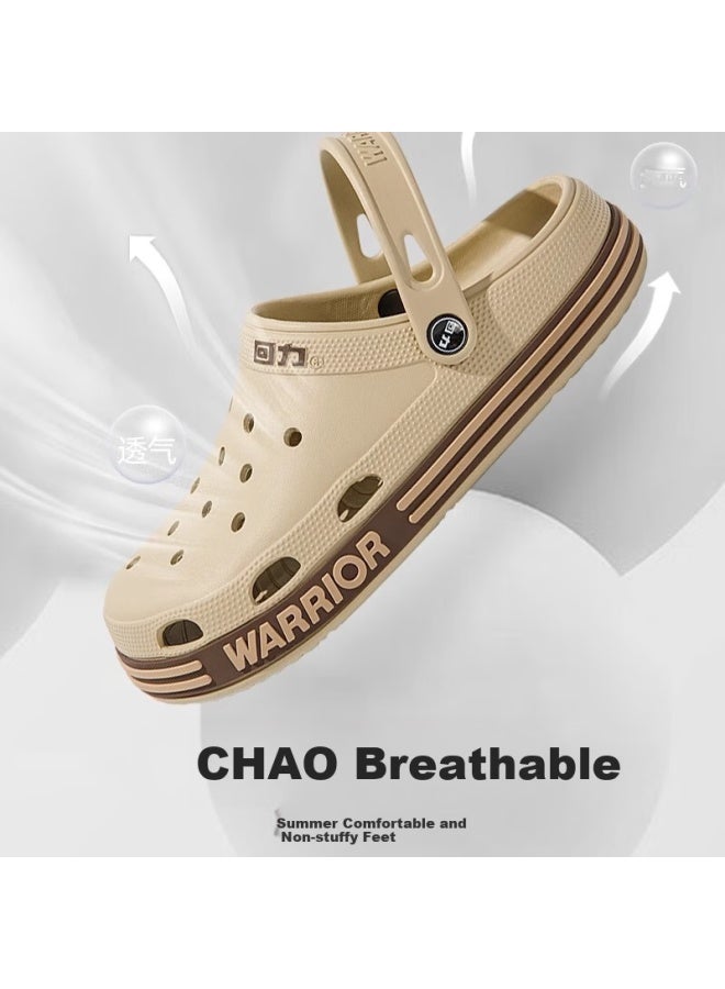 Pull Back Huili Men's Perforated Shoes, Outdoor Thick-soled Non-slip Eva Slippers, Dual-use Beach Sandals, Hl0237, Khaki, Size 42 - Image 3