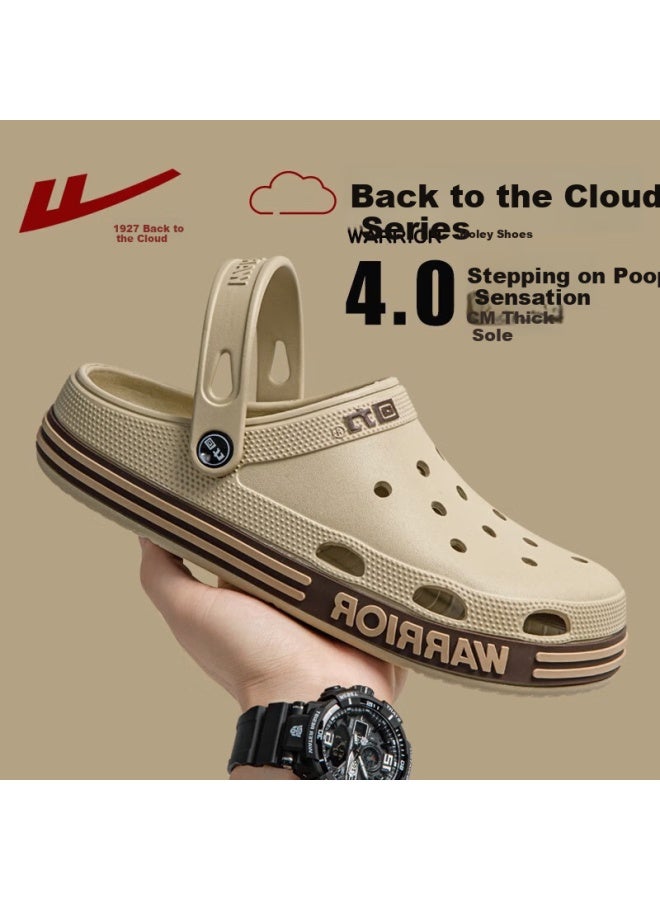 Pull Back Huili Men's Perforated Shoes, Outdoor Thick-soled Non-slip Eva Slippers, Dual-use Beach Sandals, Hl0237, Khaki, Size 42 - Image 1