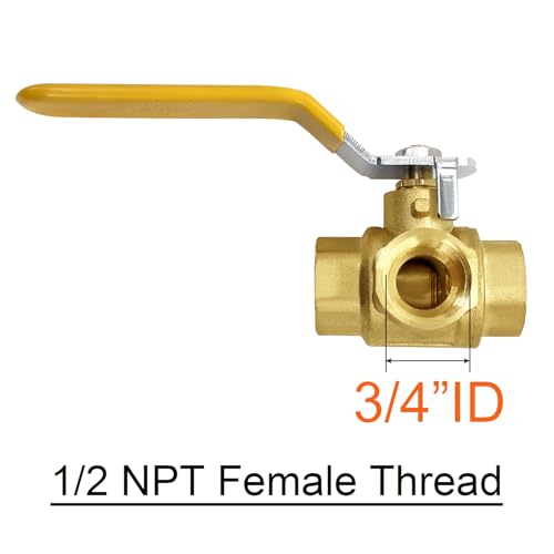 Joywayus 3 Way TPort 12 NPT Female Valve Brass Ball Valve AntiRust Forged Brass Valve Fitting with Lever Handle - Image 3