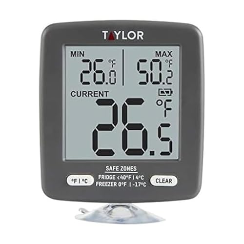 Taylor LCD Display Digital Kitchen RefrigeratorFreezer Kitchen Thermometer MinMax on Display 2 inch display Gray 1 Count Pack of 1