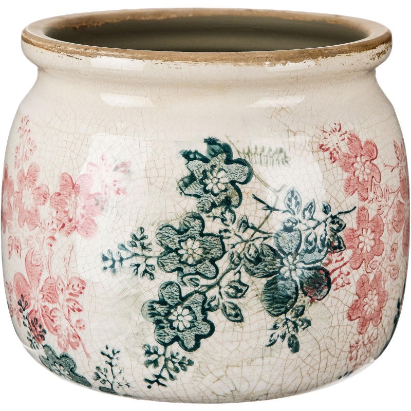 Ninehaoou Vintage Planter Large Ceramic Plants Pot Green Pink Rose Ice Cottage Scroll Vase Flower Vase Pot Indoor Plants Home Decor Farmhouse Antique Decorative Gifts - Image 1