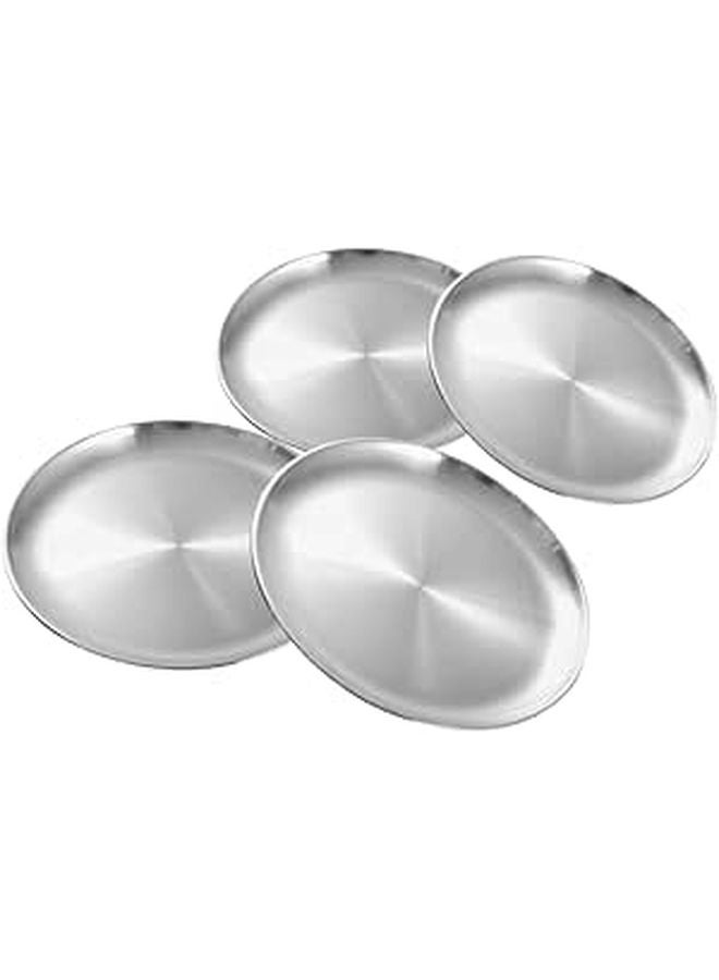 Stainless Steel Round Dinner Plates Set of 4 for BBQ Camping Serving Desserts Easy Clean - Image 1