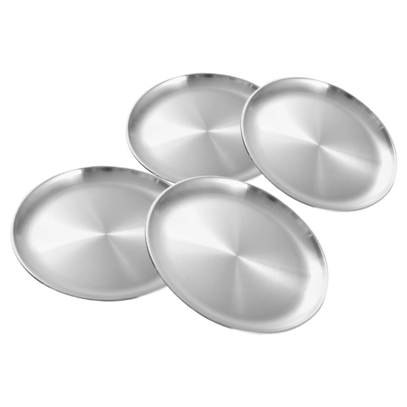 Stainless Steel Round Dinner Plates Set of 4 for BBQ Camping Serving Desserts Easy Clean - Image 2