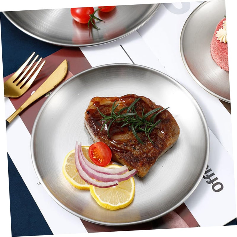 Stainless Steel Round Dinner Plates Set of 4 for BBQ Camping Serving Desserts Easy Clean - Image 5
