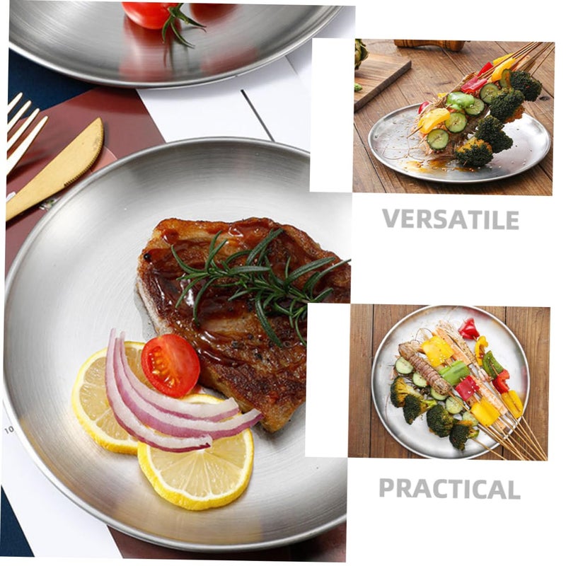 Stainless Steel Round Dinner Plates Set of 4 for BBQ Camping Serving Desserts Easy Clean - Image 4
