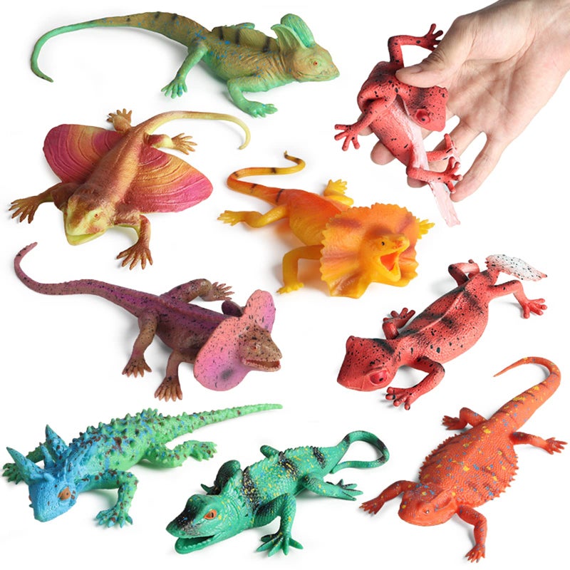 SCAHOW 8PCS Plastic Squishy Lizard Toys Stretchy Rubber Figures Realistic Soft Reptile Toys for Kids Party Decoration Figurines Set - Image 3