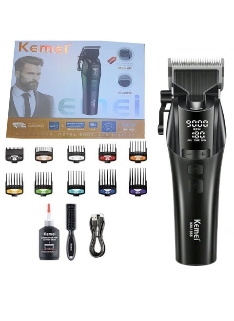 Kemei KM-1858 Professional Salon Hair Clipper with Multiple Speeds up to 9000RPM and Digital Display, Works up to 360 Minutes